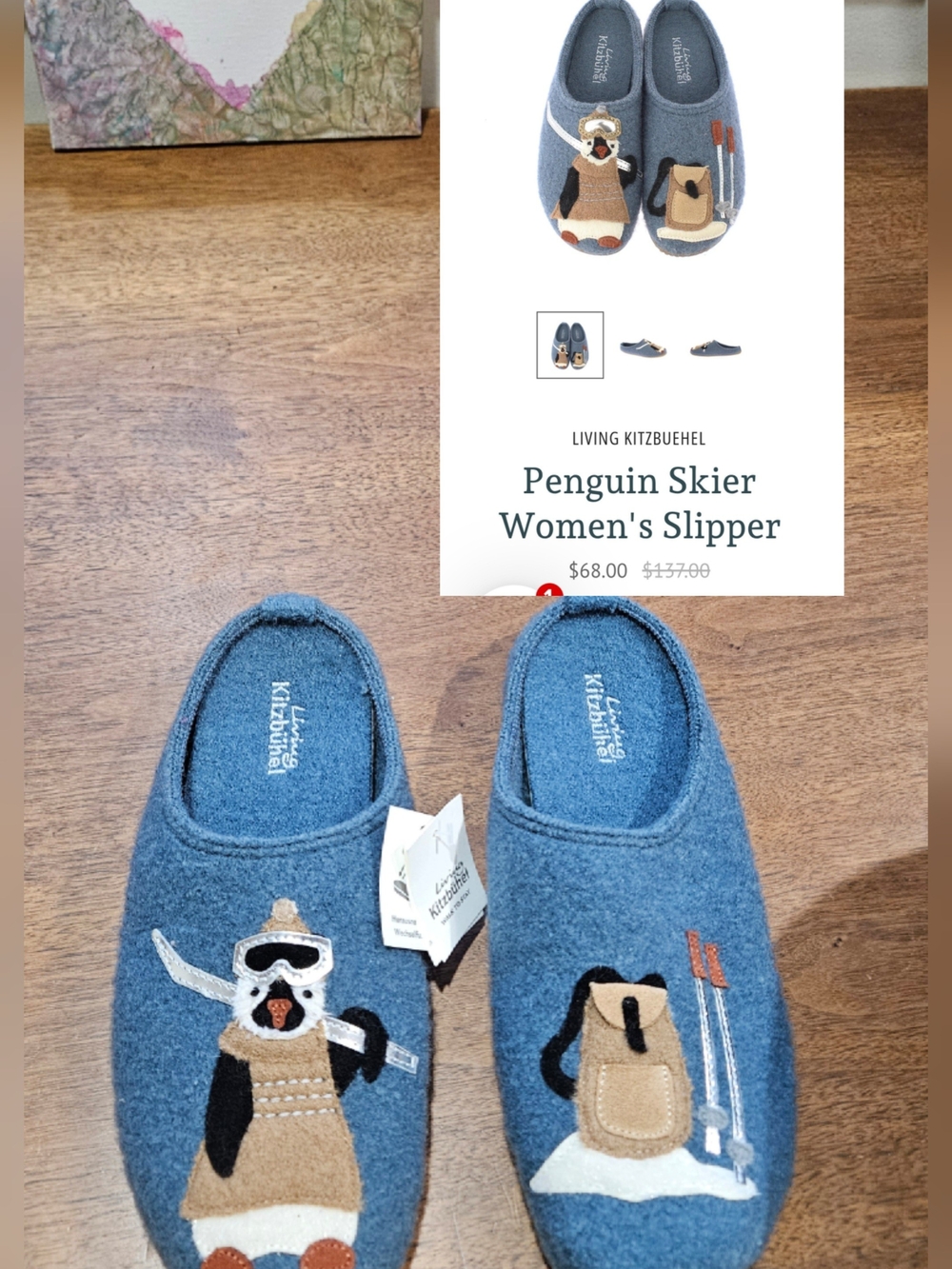 Women's Penguin Skier Slippers - Blue